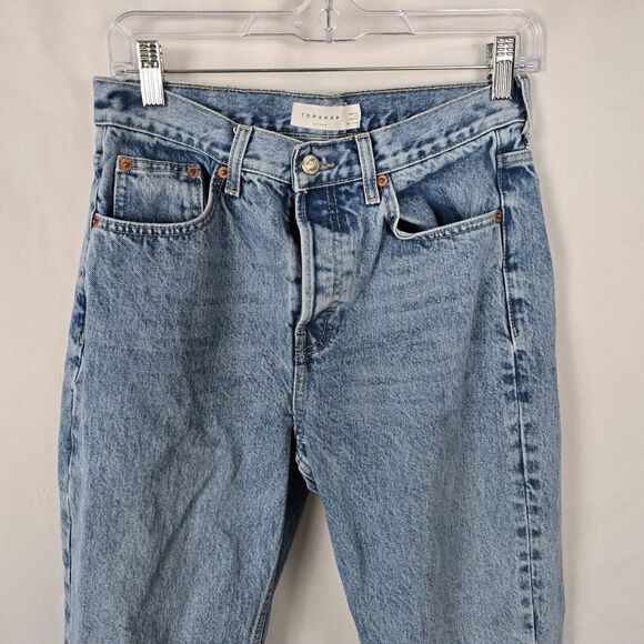 Topshop Blue Jeans Women's 28 Straight Leg Relaxed Distressed Button Fly - Picture 2 of 16